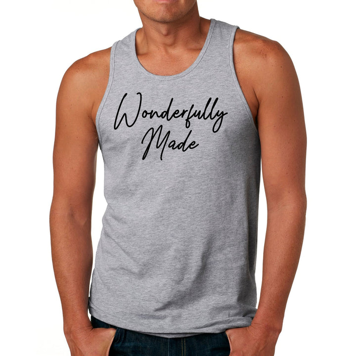 Mens Fitness Tank Top Graphic T-shirt Wonderfully Made Black - Mens | Tank Tops