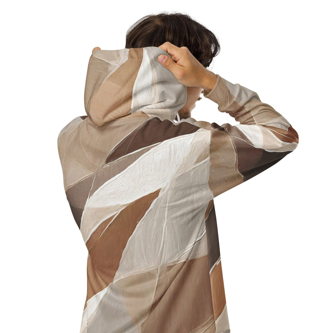 Mens Full Zip Graphic Hoodie Abstract Taupe Brown Textured Pattern