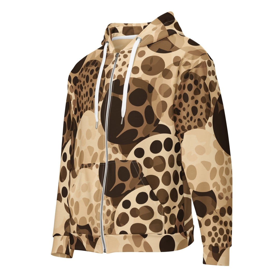 Mens Full Zip Graphic Hoodie Beige Brown Spotted Print