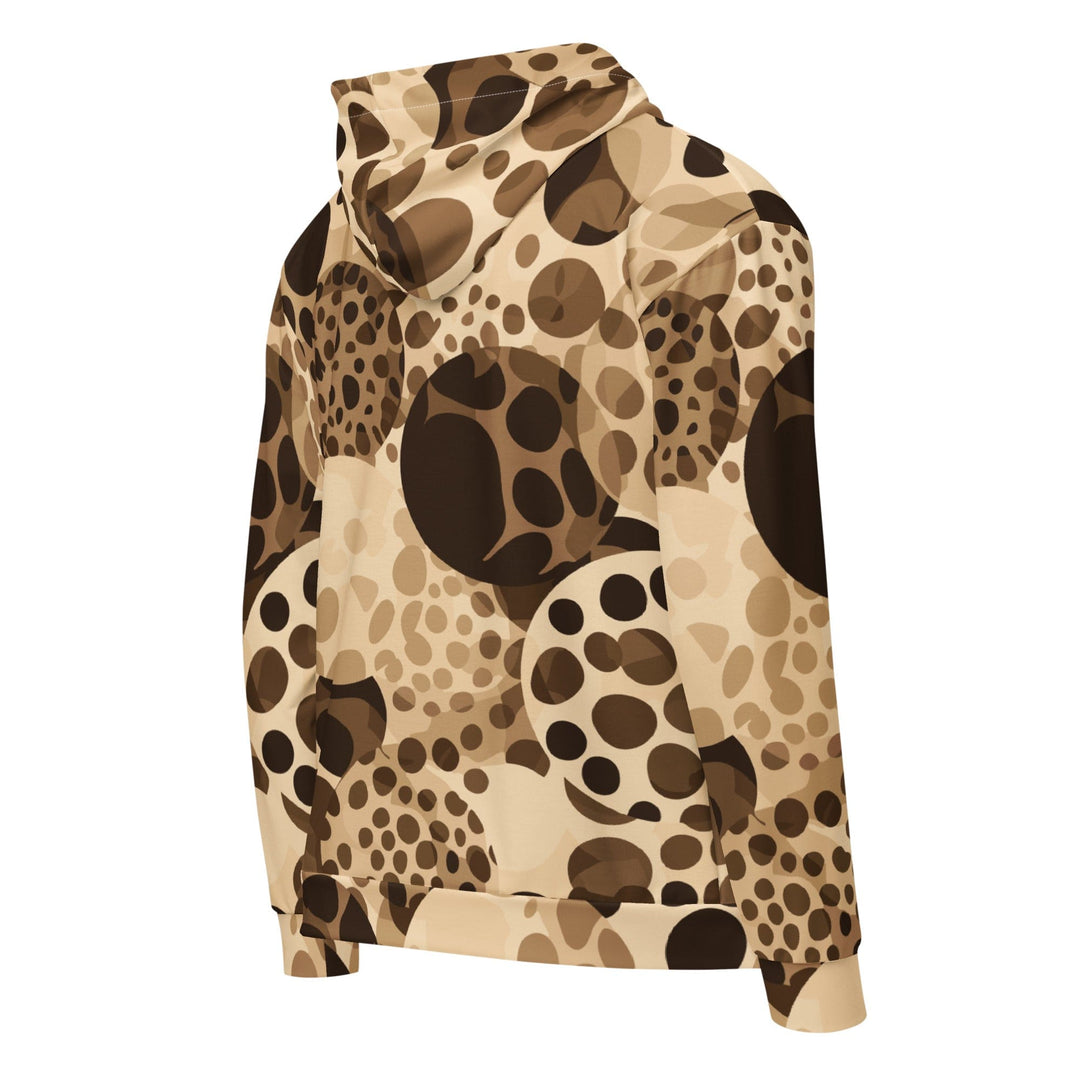 Mens Full Zip Graphic Hoodie Beige Brown Spotted Print