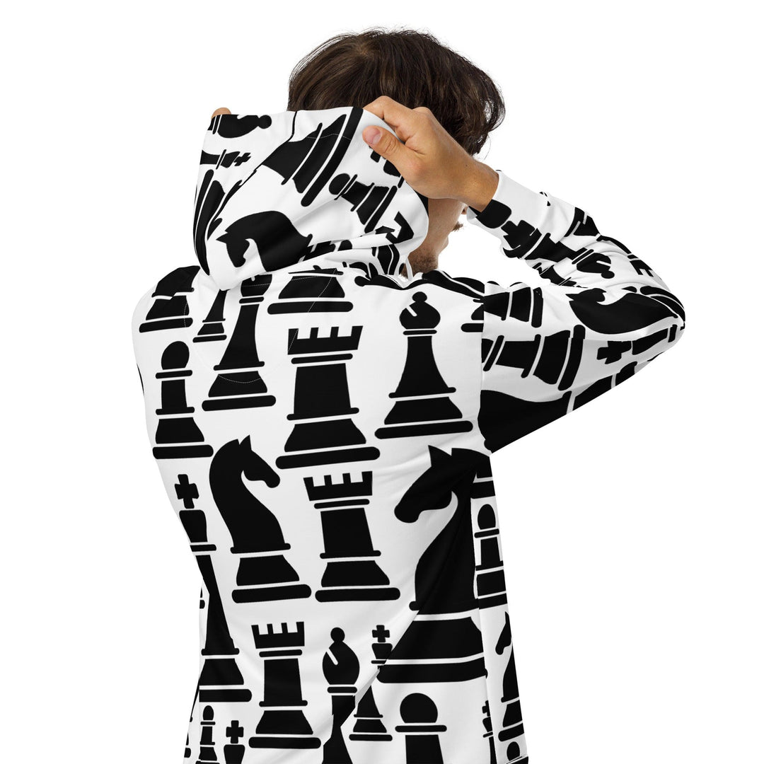 Mens Full Zip Graphic Hoodie Black And White Chess Print
