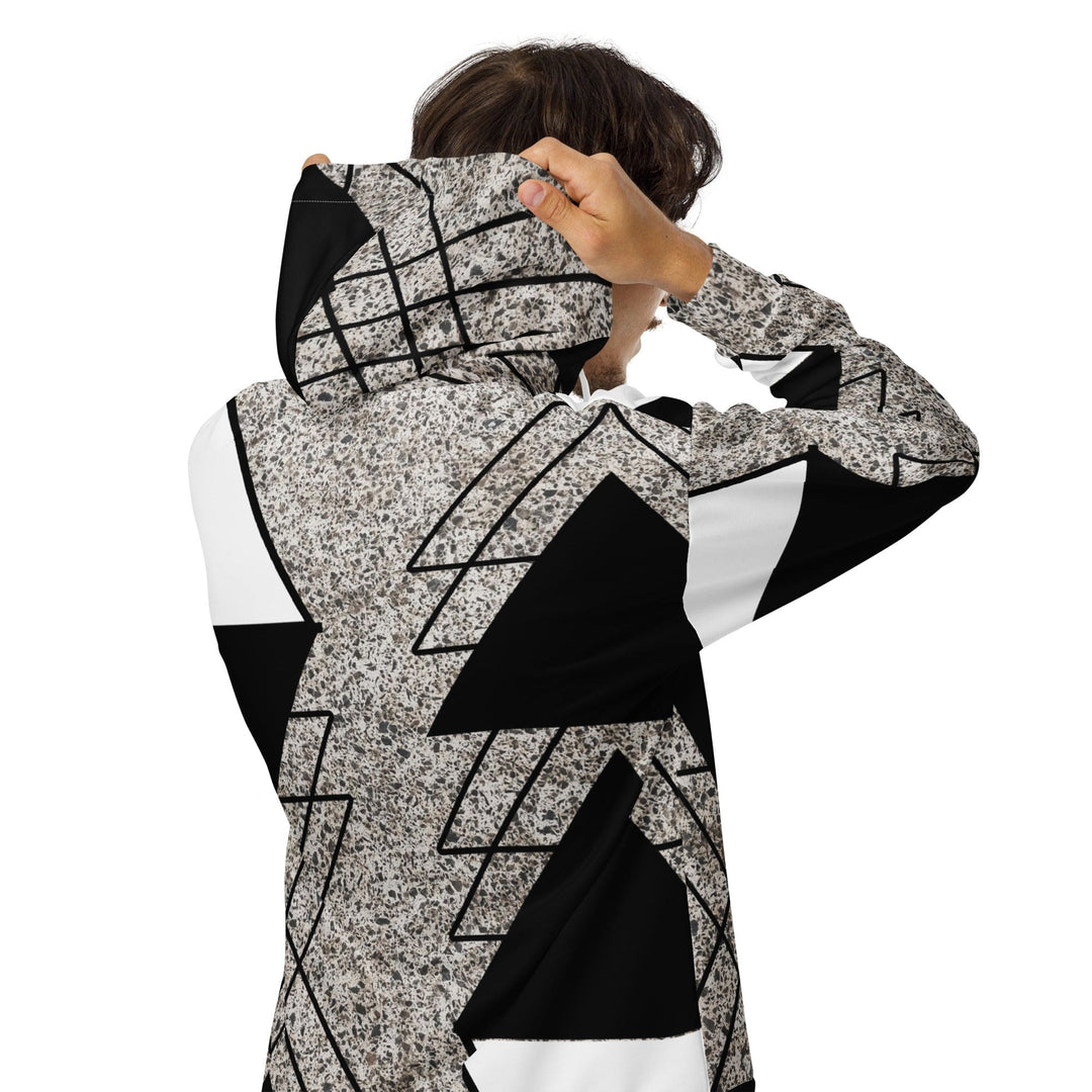 Mens Full Zip Graphic Hoodie Black And White Triangular Colorblock