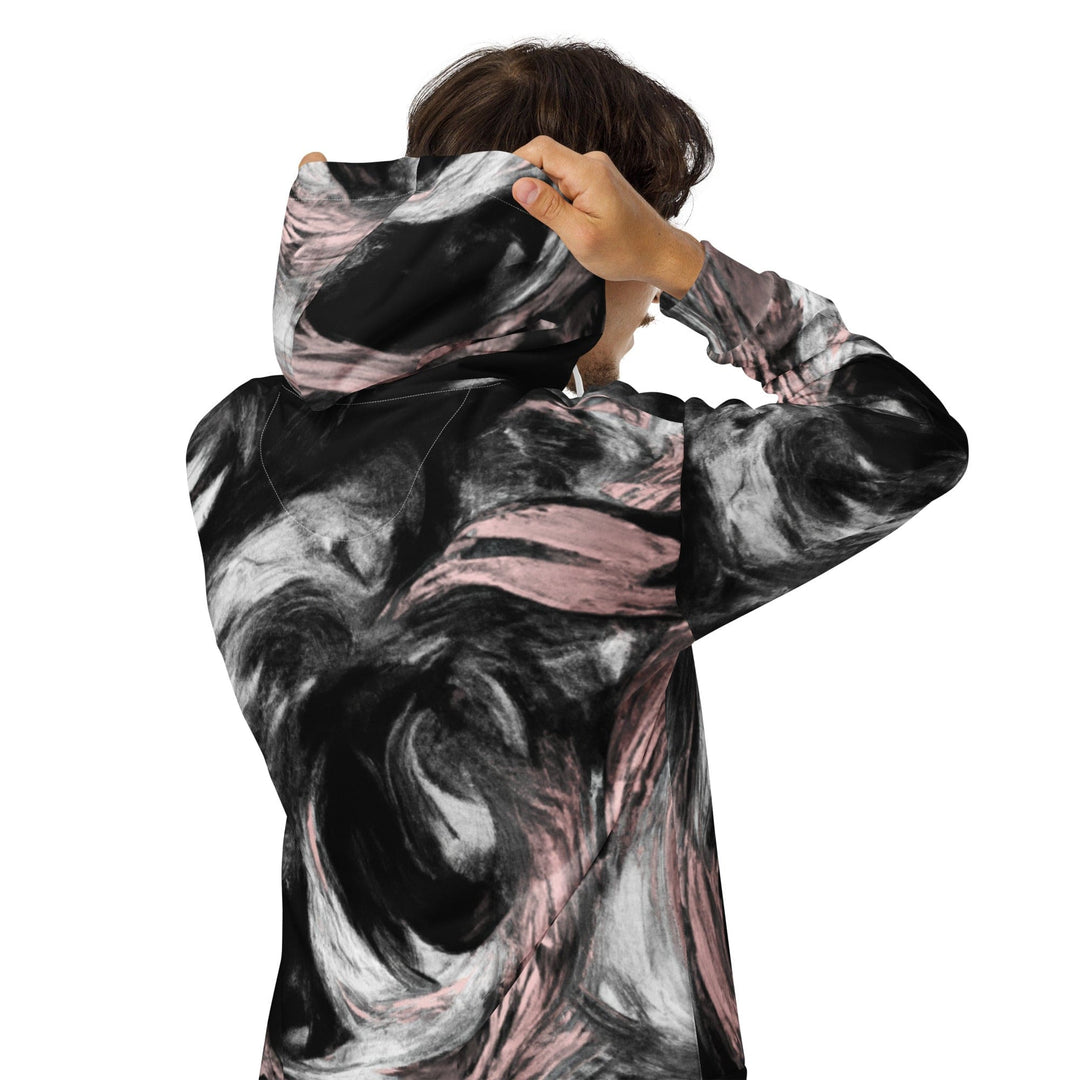 Mens Full Zip Graphic Hoodie Black Pink White Abstract Pattern - Mens | Hoodies