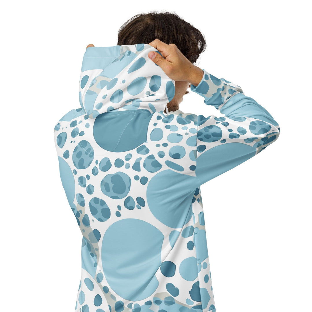 Mens Full Zip Graphic Hoodie Blue and White Circular Spotted