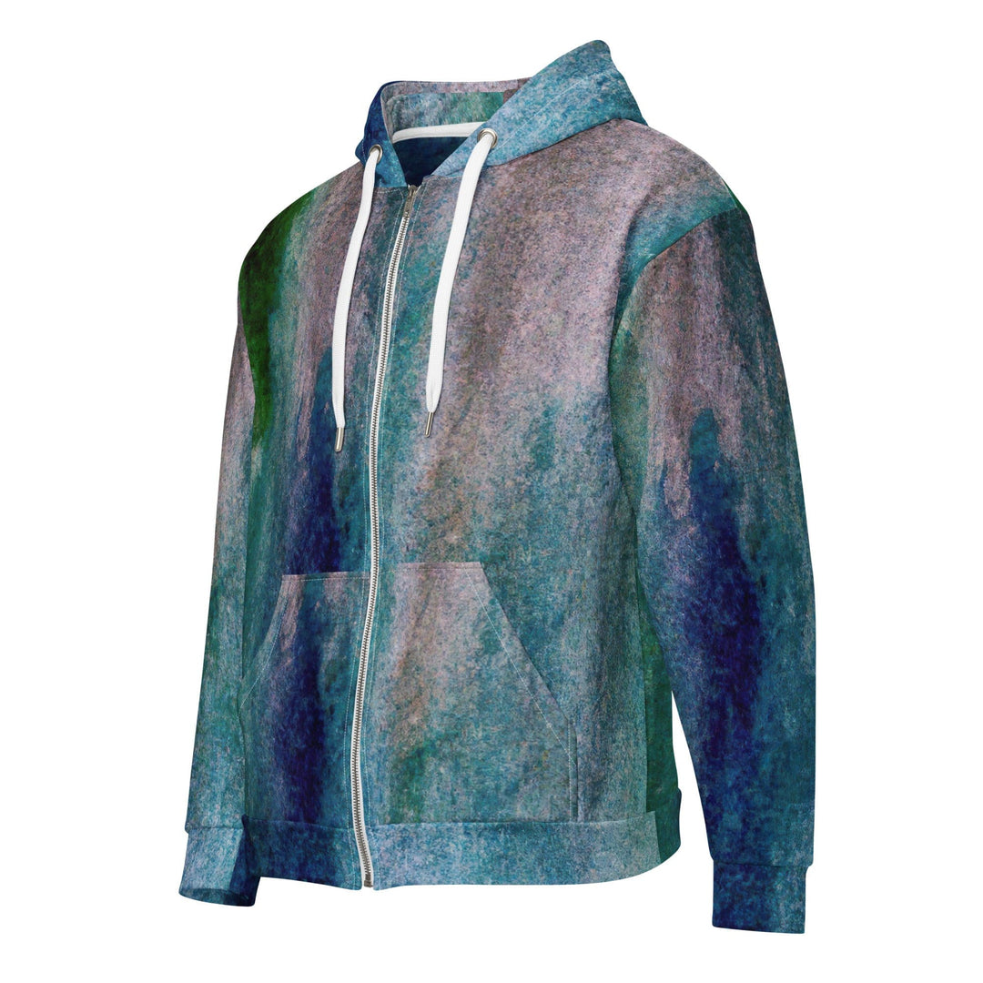 Mens Full Zip Graphic Hoodie Blue Hue Watercolor Abstract Print