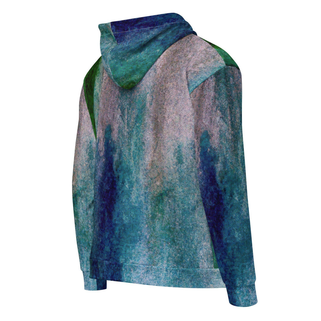 Mens Full Zip Graphic Hoodie Blue Hue Watercolor Abstract Print