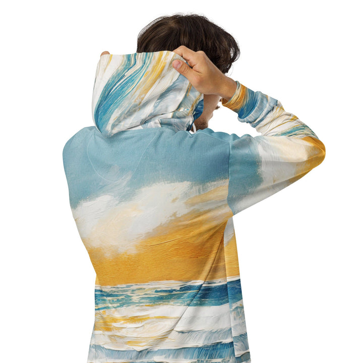 Mens Full Zip Graphic Hoodie Blue Ocean Golden Sunset Print 2