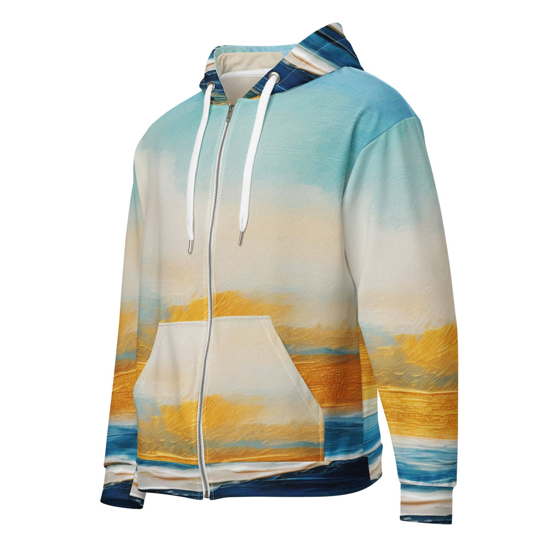 Mens Full Zip Graphic Hoodie Blue Ocean Golden Sunset Print 4