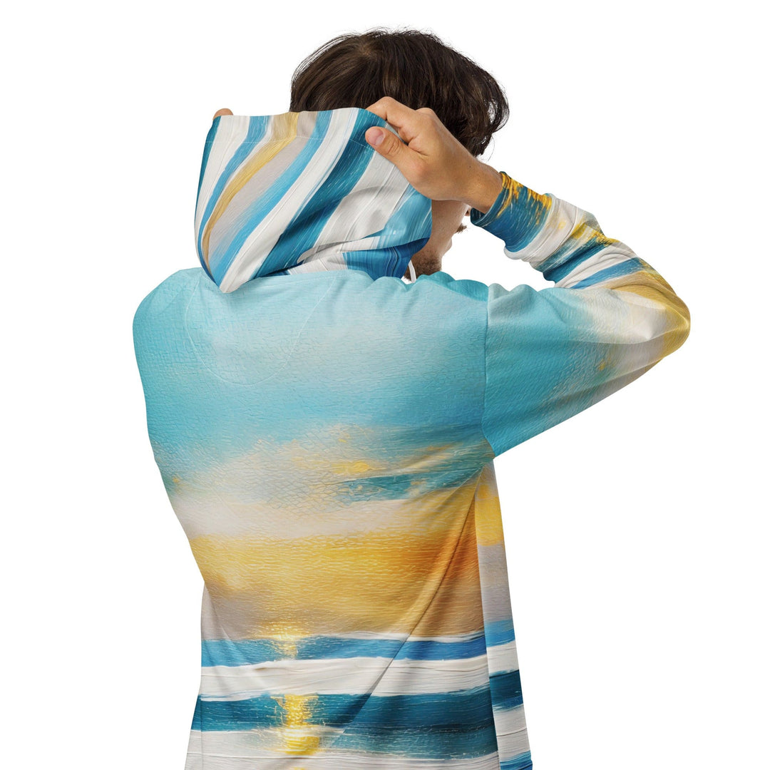 Mens Full Zip Graphic Hoodie Blue Ocean Golden Sunset Print