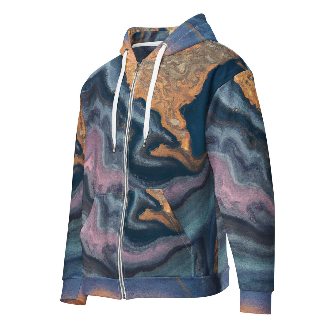 Mens Full Zip Graphic Hoodie Blue Pink Gold Abstract Marble Swirl 2