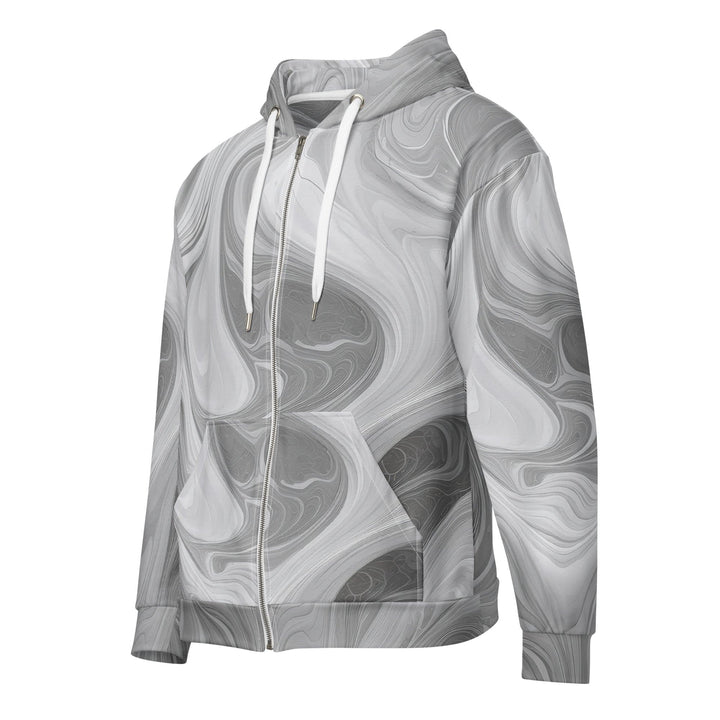 Mens Full Zip Graphic Hoodie Boho Marble Pattern White and Grey