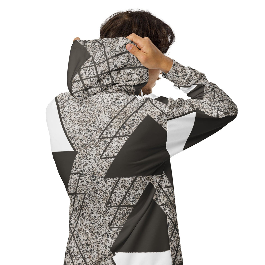 Mens Full Zip Graphic Hoodie Brown And White Triangular Colorblock