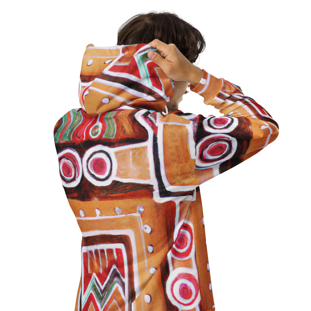 Mens Full Zip Graphic Hoodie Brown Orange Green Aztec Pattern 2 - Mens