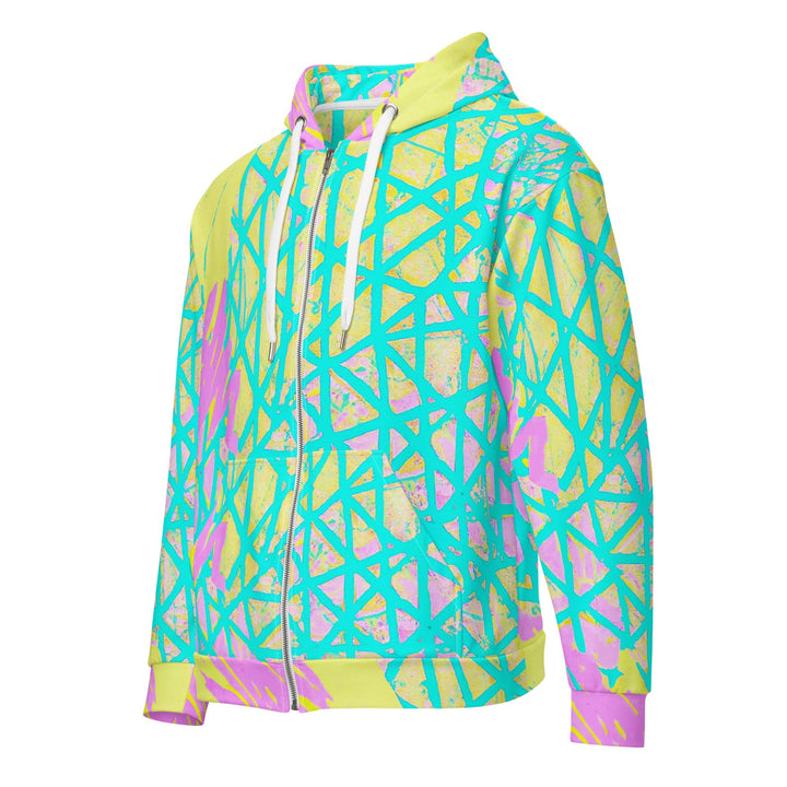 Mens Full Zip Graphic Hoodie Cyan Blue Lime Green And Pink Pattern 2