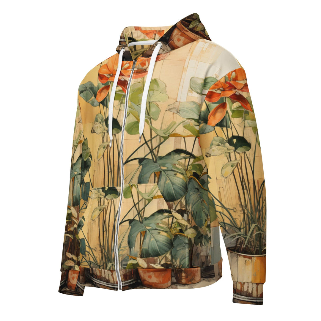 Mens Full Zip Graphic Hoodie Earthy Rustic Potted Plants Print