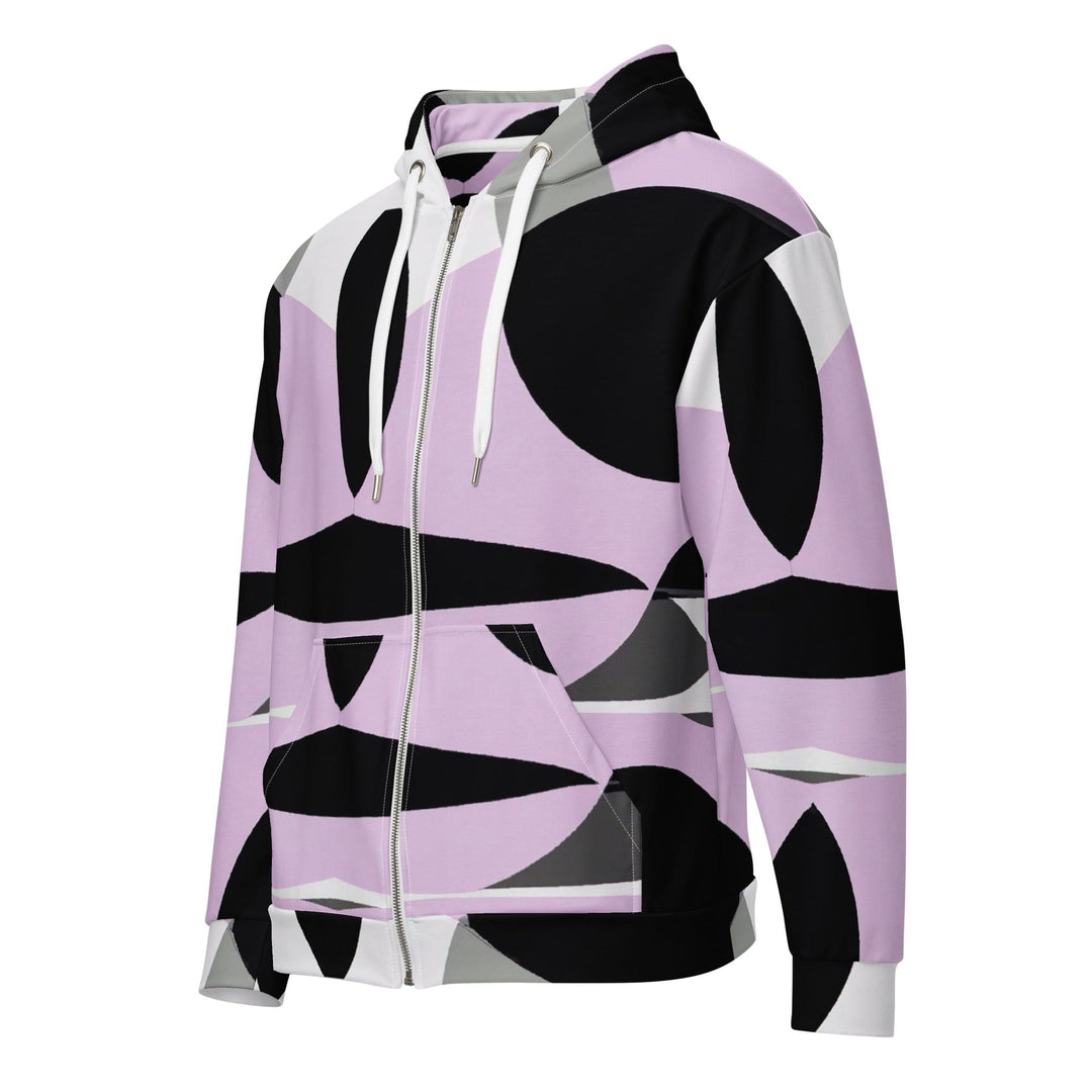 Mens Full Zip Graphic Hoodie Geometric Lavender and Black Pattern 3