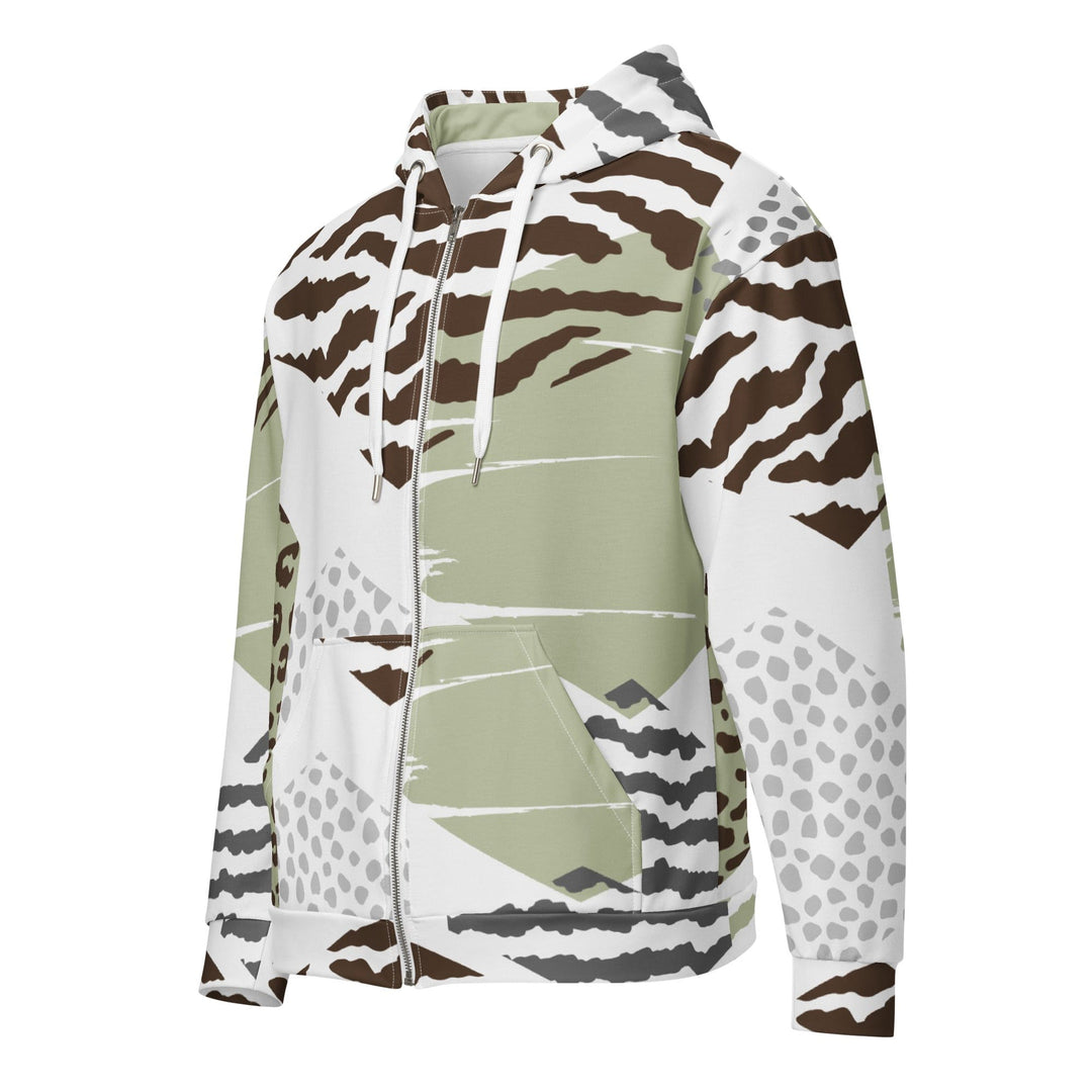 Mens Full Zip Graphic Hoodie Brown Green Grey Geometric Hexagon Print