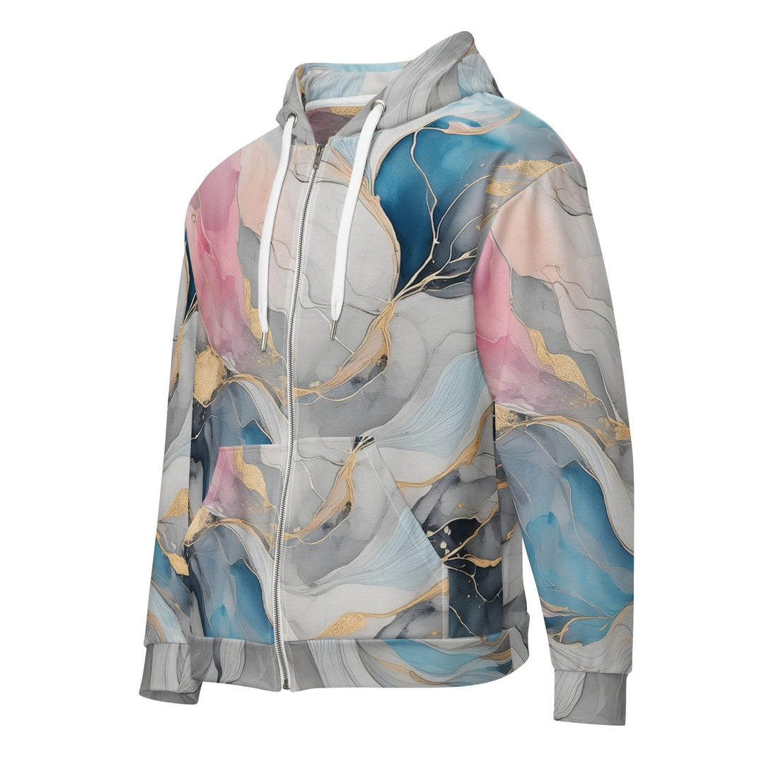 Mens Full Zip Graphic Hoodie Marble Cloud of Grey Pink Blue 63389