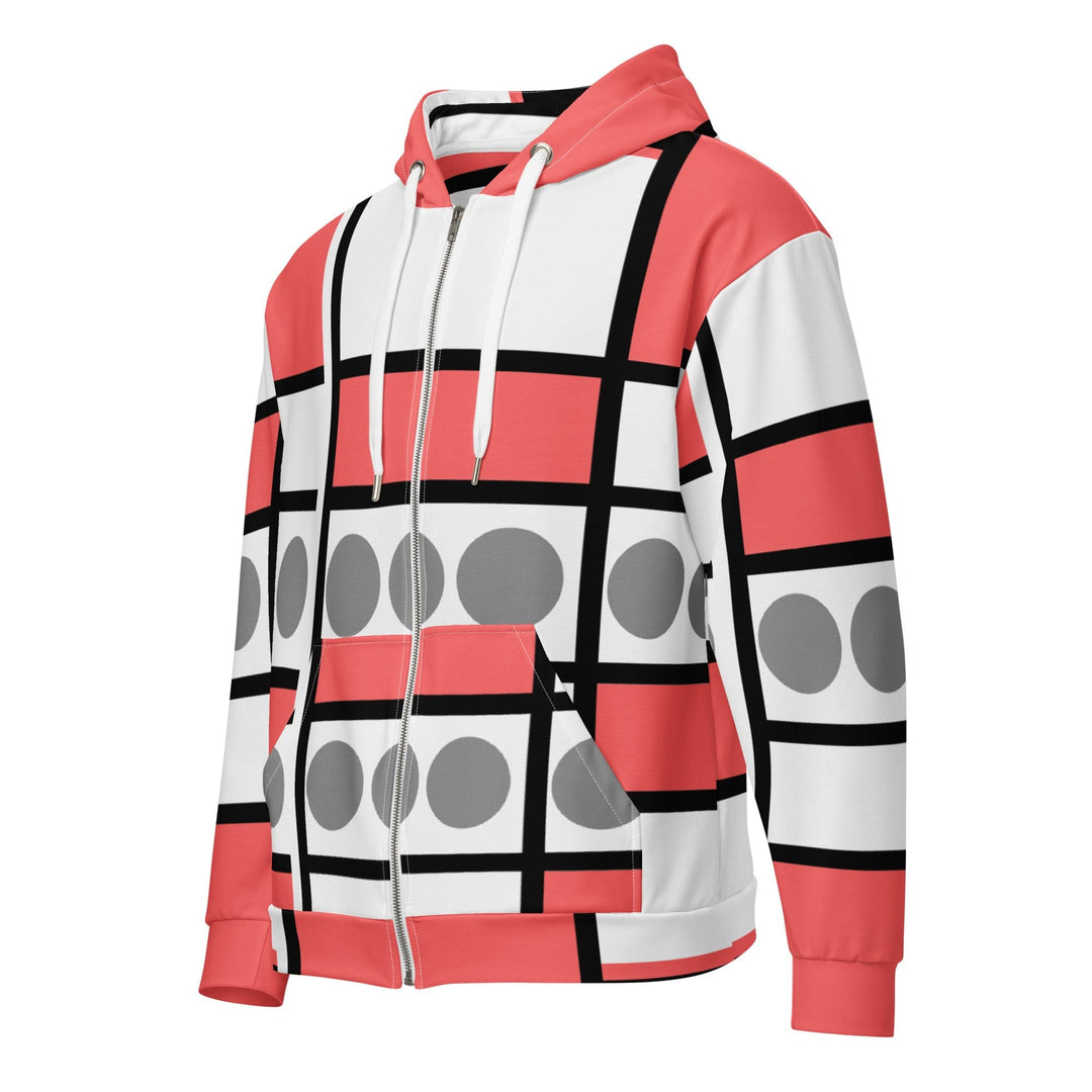 Mens Full Zip Graphic Hoodie Pale Red Print