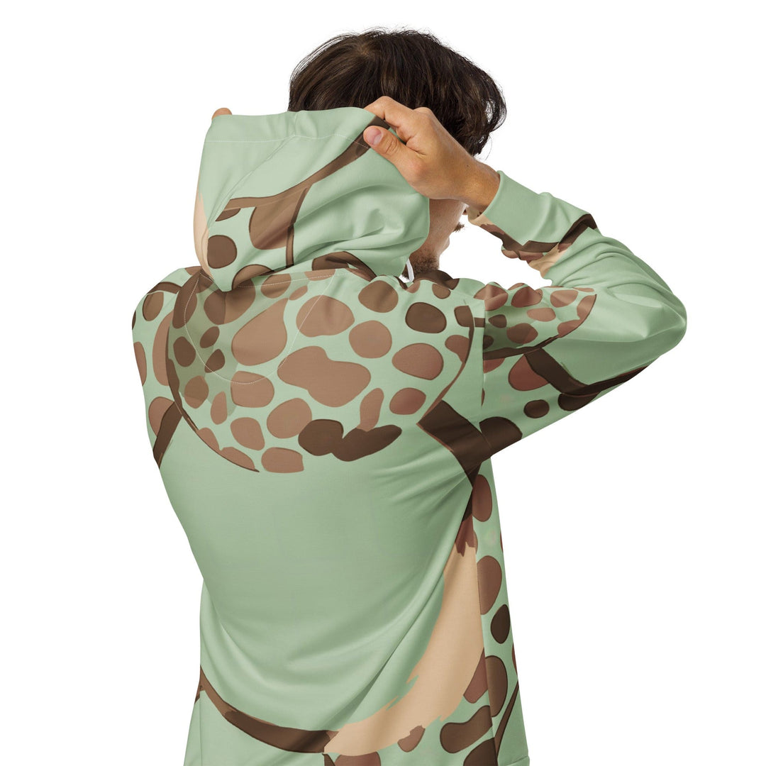 Mens Full Zip Graphic Hoodie Green Beige Spotted Print