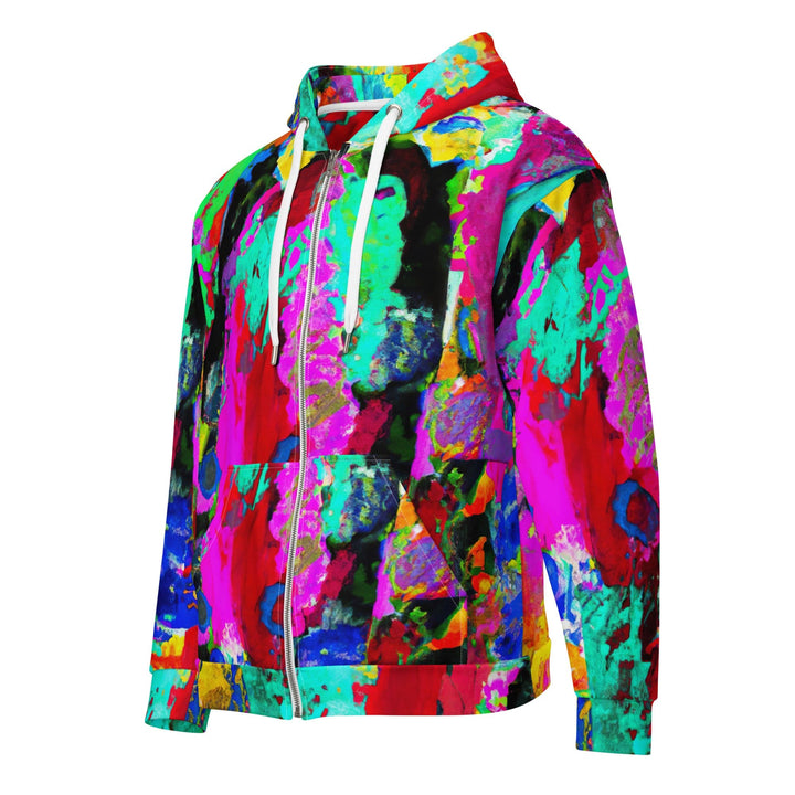 Mens Full Zip Graphic Hoodie Red Multicolor Abstract Print