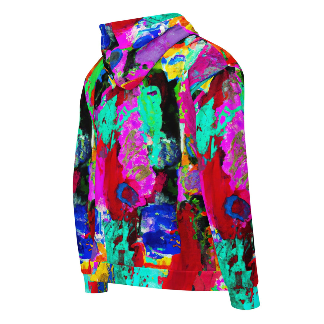 Mens Full Zip Graphic Hoodie Red Multicolor Abstract Print