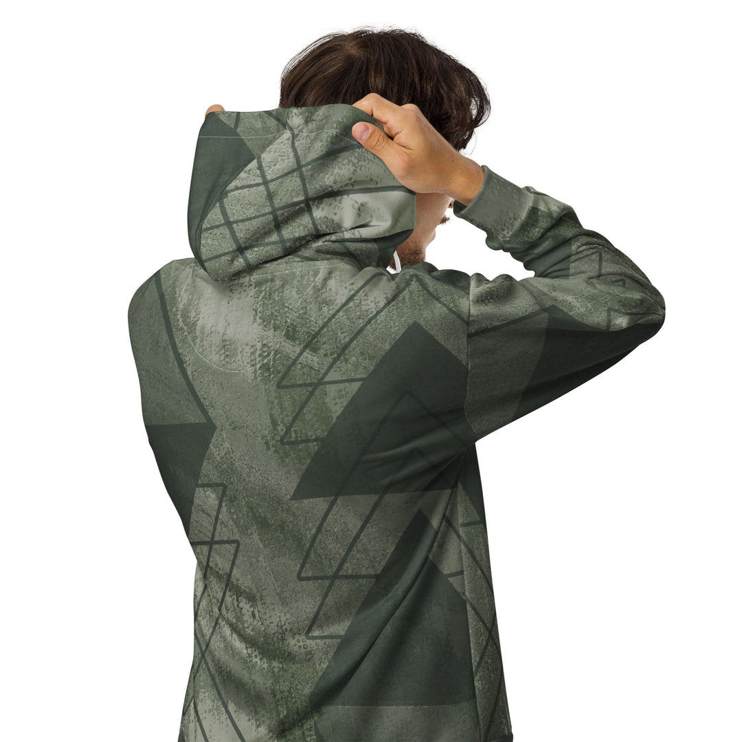 Mens Full Zip Graphic Hoodie Olive Green Triangular Colorblock