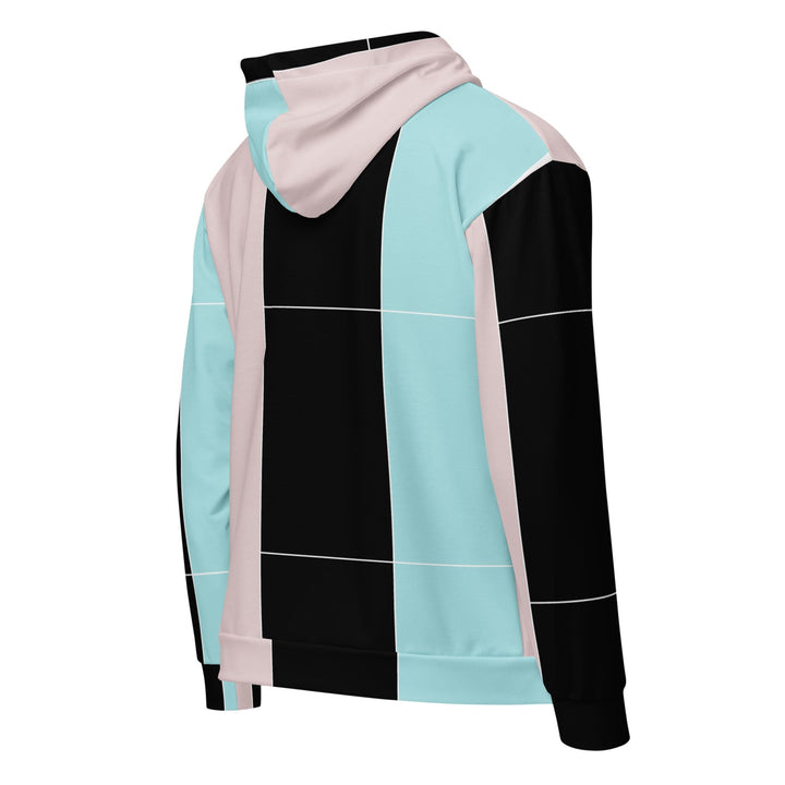 Mens Full Zip Graphic Hoodie Pastel Pink Black Blue Colorblock Lines