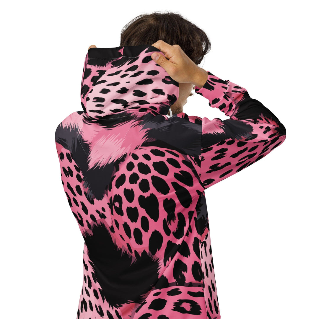 Mens Full Zip Graphic Hoodie Pink Black Spotted Print