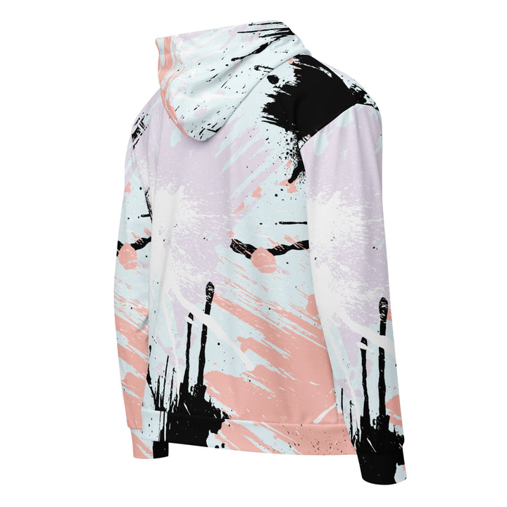 Mens Full Zip Graphic Hoodie Pink Black Abstract Print