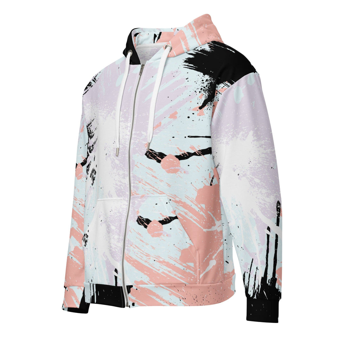 Mens Full Zip Graphic Hoodie Pink Black Abstract Print