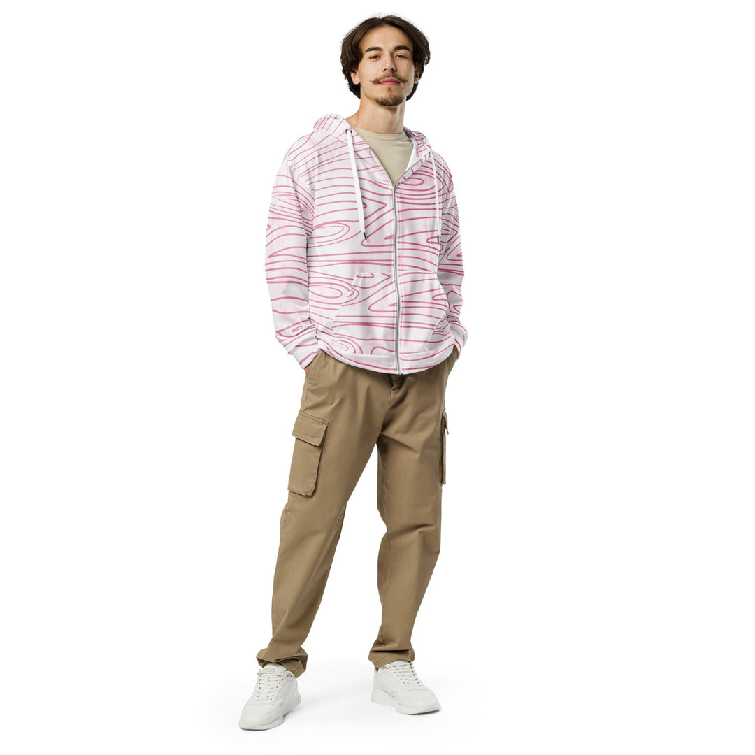 Mens Full Zip Graphic Hoodie Pink Line Art Sketch Print