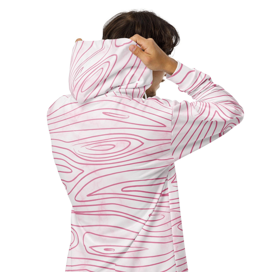 Mens Full Zip Graphic Hoodie Pink Line Art Sketch Print