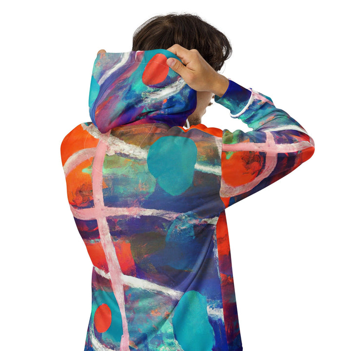 Mens Full Zip Graphic Hoodie Red Blue Multicolor Abstract Print