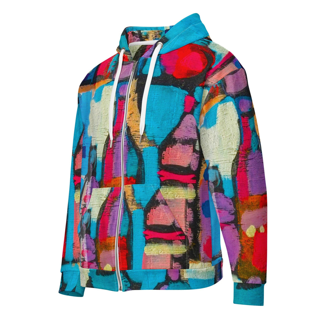 Mens Full Zip Graphic Hoodie Sutileza Red Multicolor Abstract Print