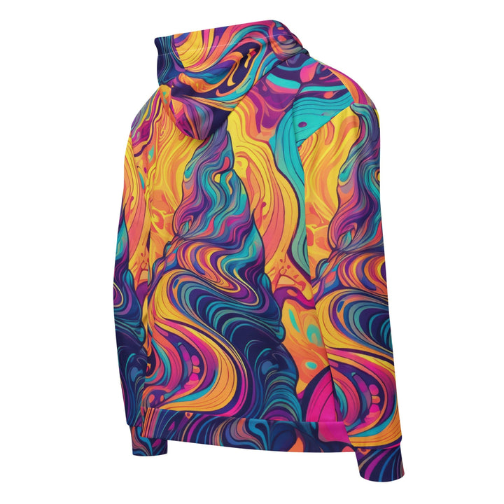 Mens Full Zip Graphic Hoodie Vibrant Psychedelic Rave Pattern - 2