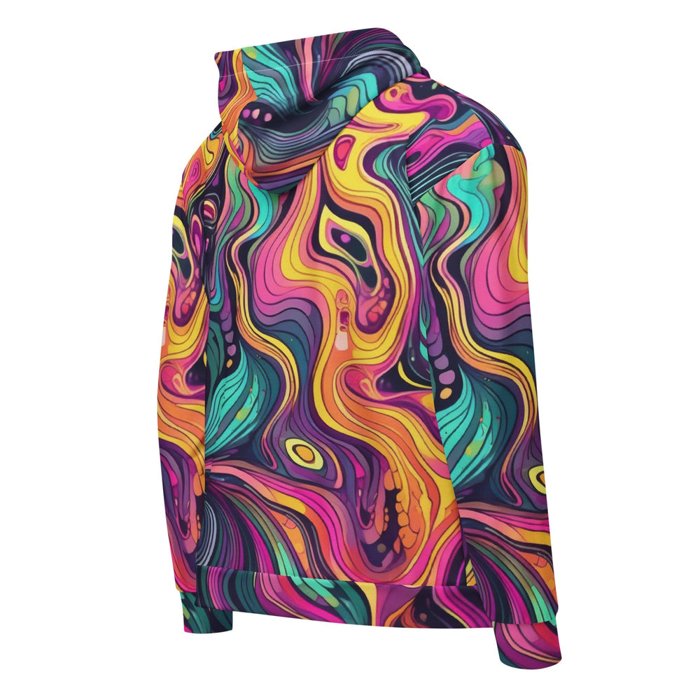 Mens Full Zip Graphic Hoodie Vibrant Psychedelic Rave Pattern - 3
