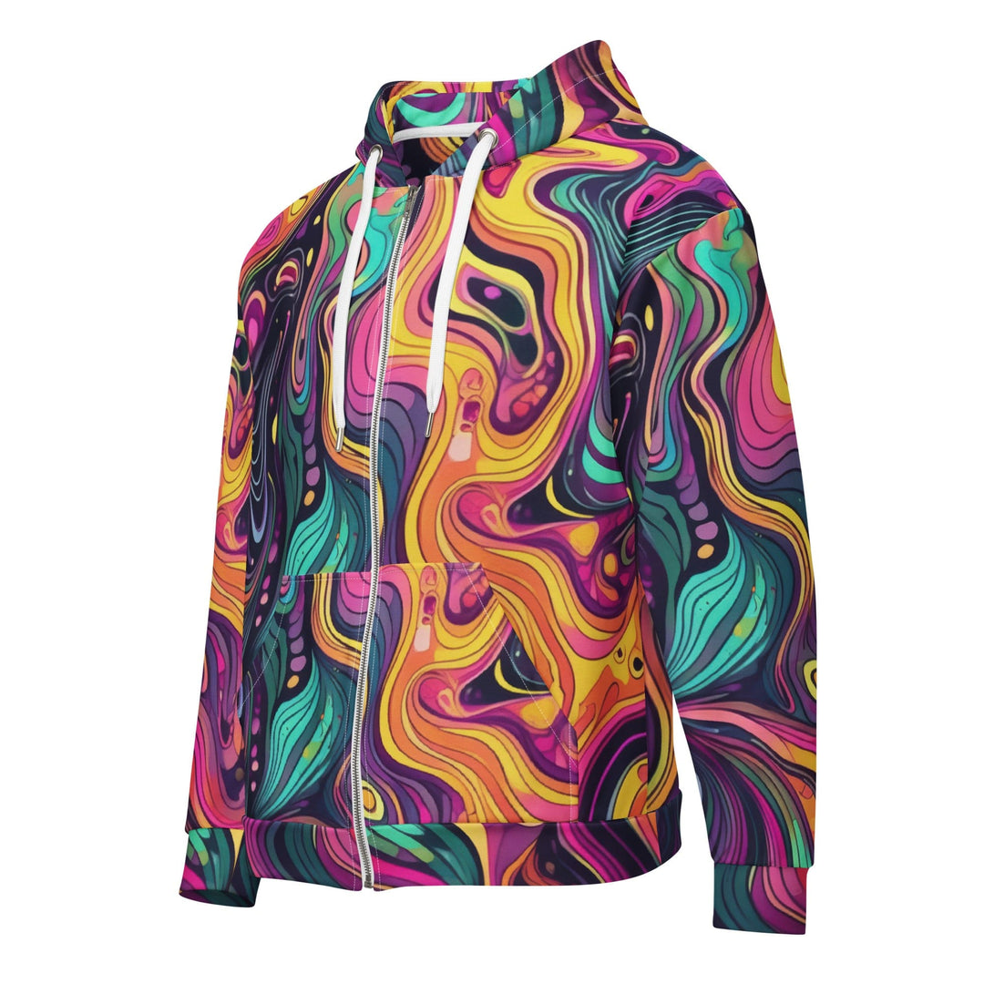 Mens Full Zip Graphic Hoodie Vibrant Psychedelic Rave Pattern - 3