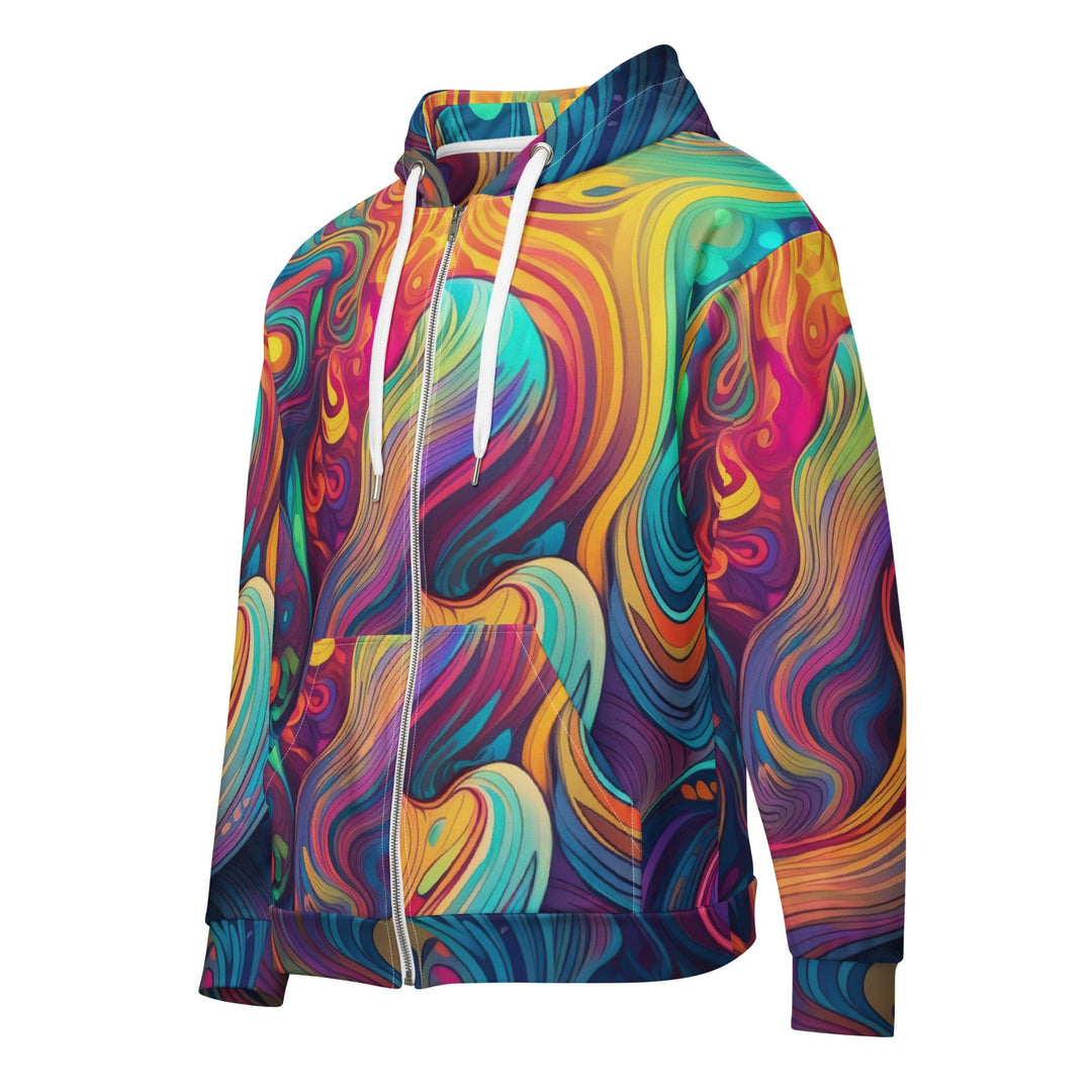 Mens Full Zip Graphic Hoodie Vibrant Psychedelic Rave Pattern