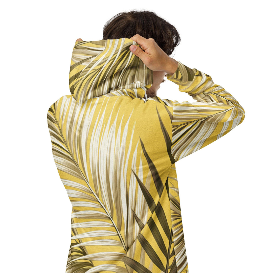 Mens Full Zip Graphic Hoodie White Brown Palm Leaves