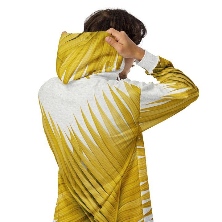 Mens Full Zip Graphic Hoodie Yellow Palm Leaves