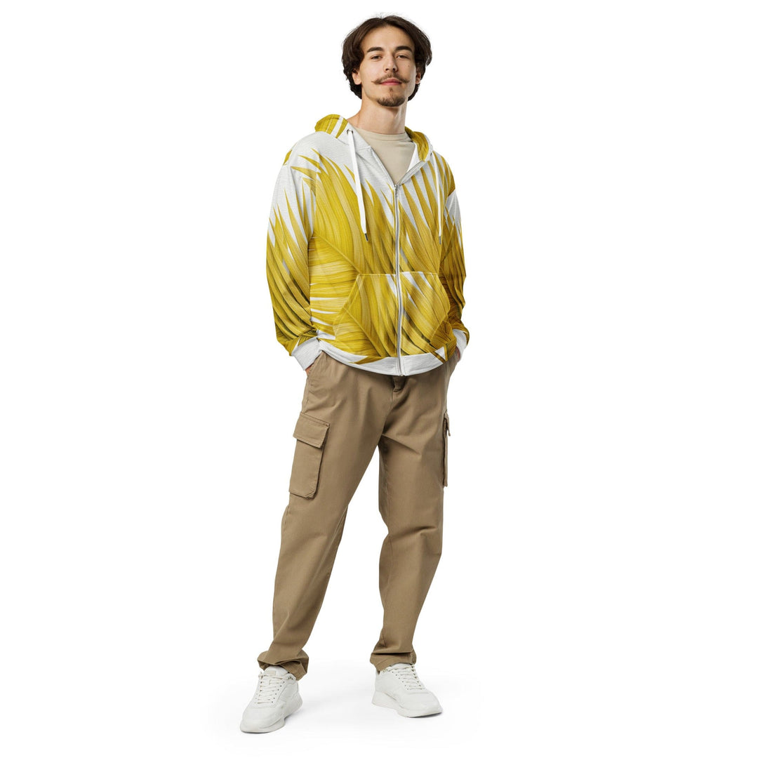 Mens Full Zip Graphic Hoodie Yellow Palm Leaves