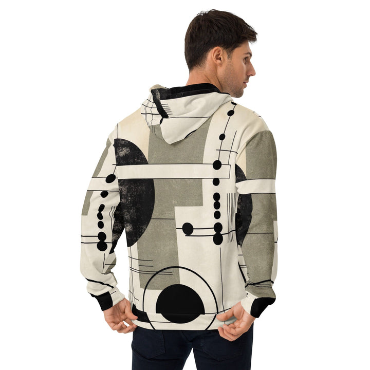 Mens Graphic Hoodie Abstract Black Beige Brown Geometric Shapes