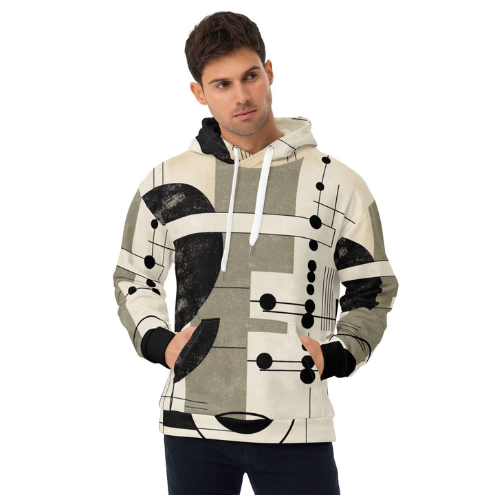 Mens Graphic Hoodie Abstract Black Beige Brown Geometric Shapes