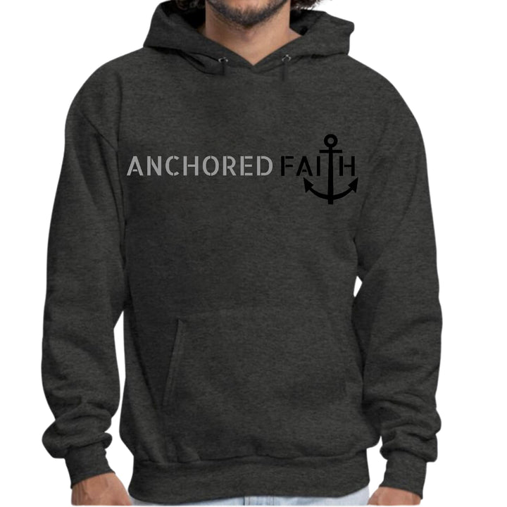 Mens Graphic Hoodie Anchored Faith Grey and Black Print - Unisex | Hoodies