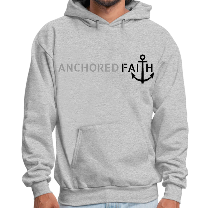 Mens Graphic Hoodie Anchored Faith Grey and Black Print - Unisex | Hoodies