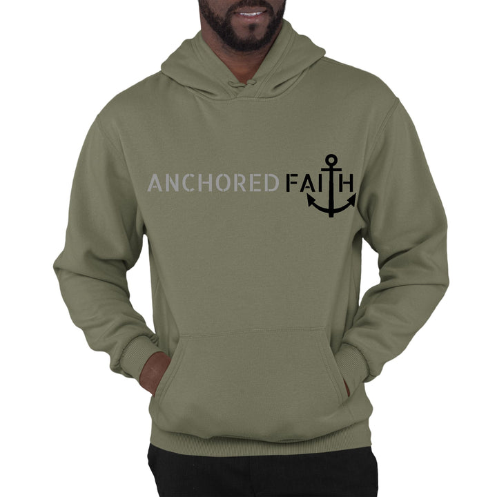 Mens Graphic Hoodie Anchored Faith Grey and Black Print - Unisex | Hoodies