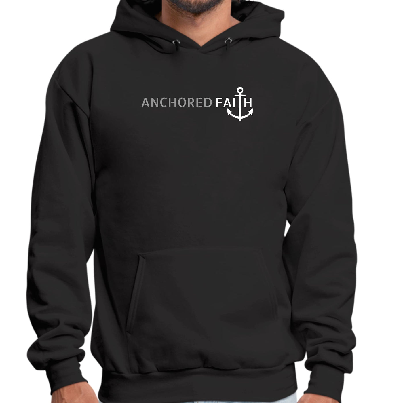 Mens Graphic Hoodie Anchored Faith Grey And White Print - Unisex | Hoodies