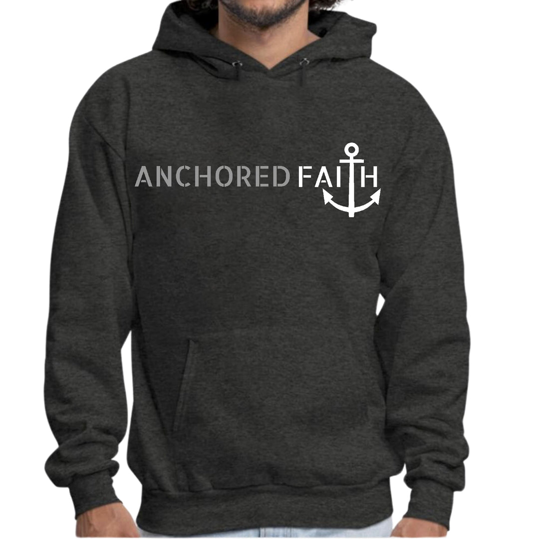 Mens Graphic Hoodie Anchored Faith Grey and White Print - Unisex | Hoodies