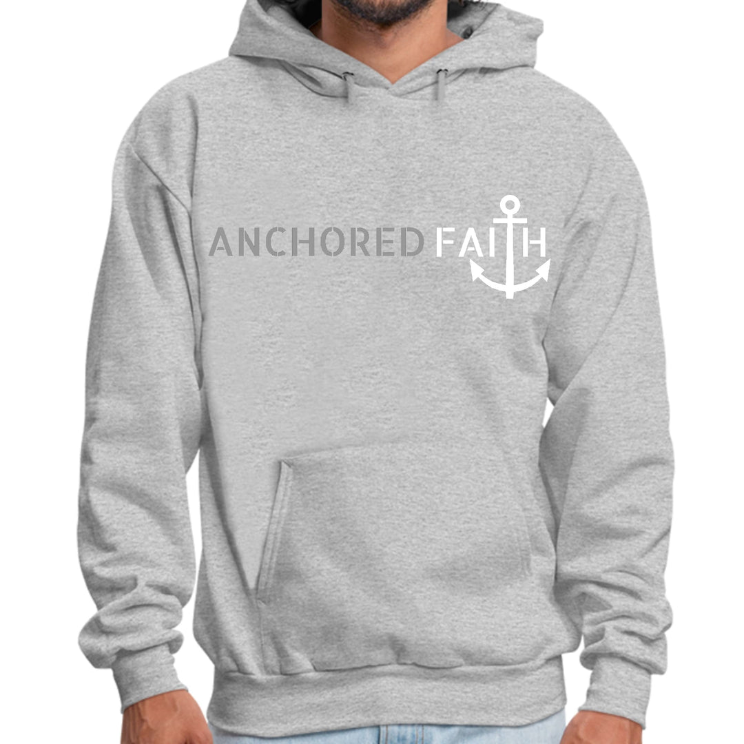 Mens Graphic Hoodie Anchored Faith Grey and White Print - Unisex | Hoodies